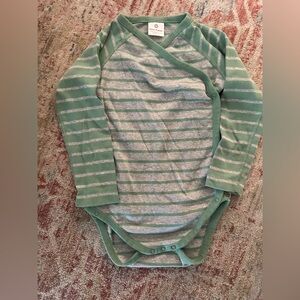 Hanna Andersson Green and Gray Striped Bodysuit